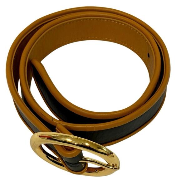 DVF Leather Belt Black/Tan with Gold Buckle - “Milly” - Summer Dress Perfection! - Picture 4 of 8